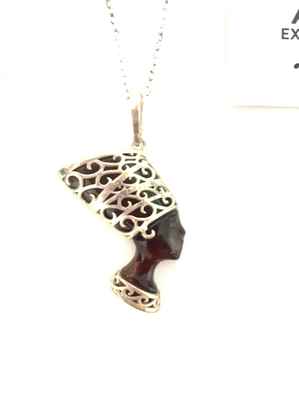 Honey Amber Filigree Pendant Necklace - Silver